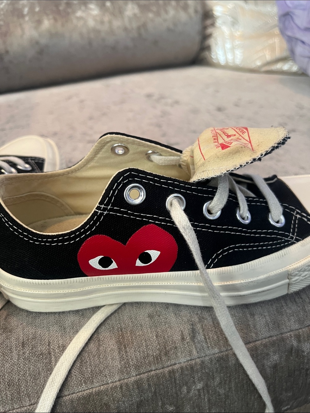 Comme des Garcons PLAY Black Canvas Low-Top Sneakers with Red Heart